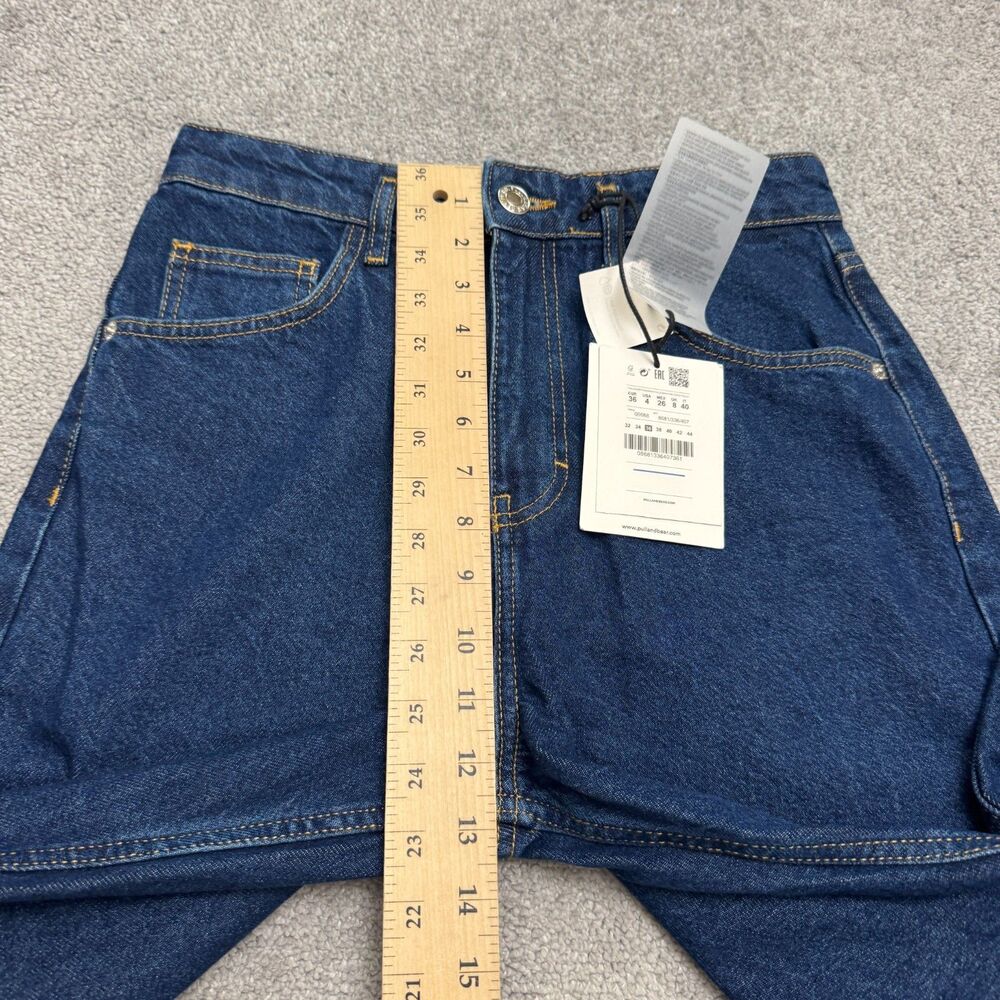 Pull & Bear Straight High Rise Full Length Denim Jeans Womens 4 26 Dark Blue NWT - Picture 13 of 16